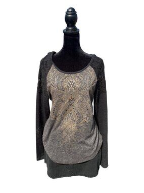 Miss Me‎ Y2K shirt lace inset embellished studded long sleeve